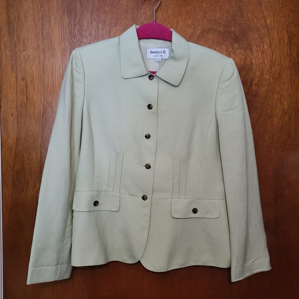 Vintage Daniell `O By Tahari Levine Gin Green Lined Womens Blazer Size 12